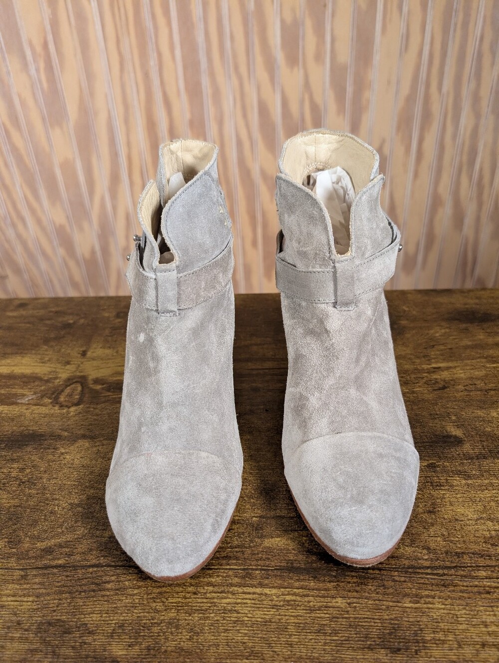 rag & bone Gray Suede Cutout Ankle Booties with Stacked Heel - Picture 2 of 10
